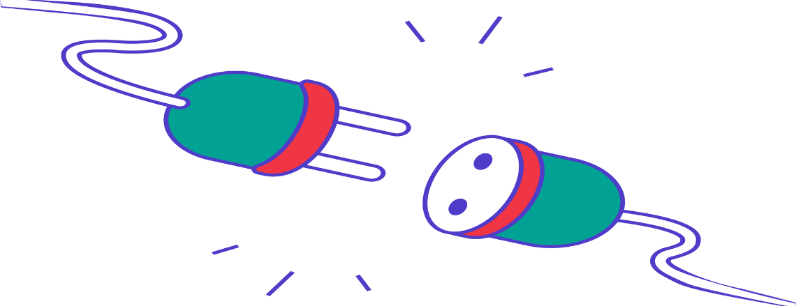 Illustration of a disconnected electrical plug and socket, symbolizing a connection error or something not working properly.