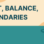 A stylized banner with the text “Burnout, Balance, and Boundaries” alongside an illustration of a dog’s paw gently closing a laptop, symbolizing taking breaks and setting work boundaries.