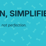 Illustrated header graphic reading “LinkedIn, Simplified. It’s about intention, not perfection.” featuring Stark, the Stark Create dog mascot, sitting beside a patterned teal background.