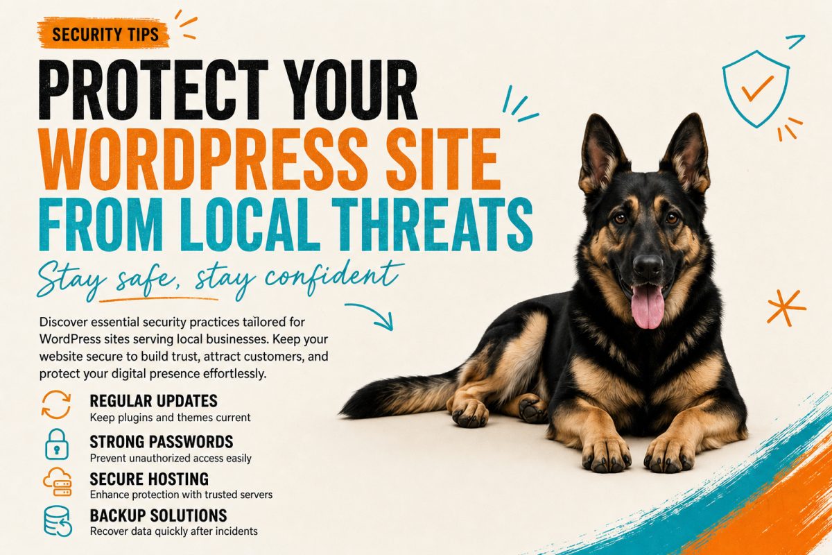 Image alt text suggestions: "Developer coding secure WordPress website," "Dashboard showing WordPress security plugin settings," "Local business website with SSL certificate icon," "Custom plugin development process on screen"